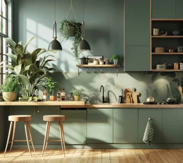 kitchen sage green and wood